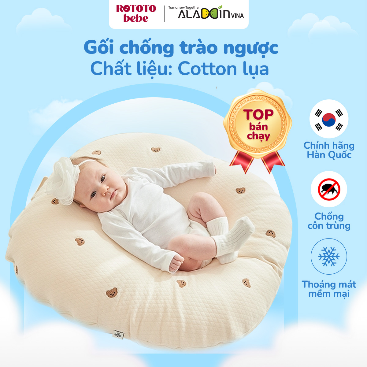 Gối chống trào nguộc cho bé sơ sinh